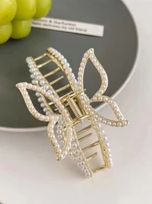 1pc Faux Pearl Butterfly Decor Hair Claw Elegant - Multicolor - View 1