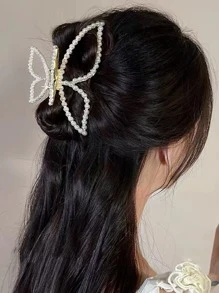 1pc Faux Pearl Butterfly Decor Hair Claw Elegant - Multicolor - View 2