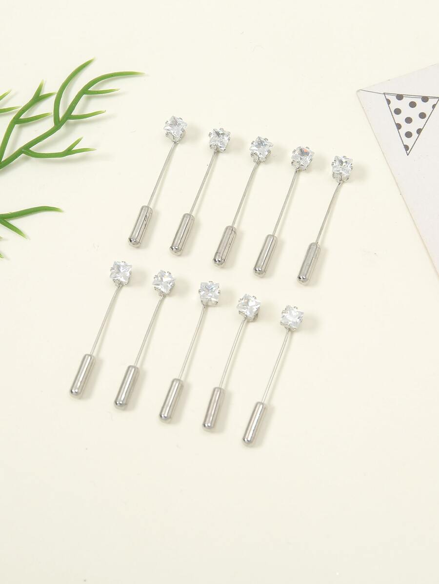 10pcs Rhinestone Decor Scarf Pin Ideal Choice For Gifts - Silver - View 1