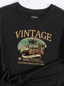 INAWLY Car And Letter Graphic Tee - Black - View 3