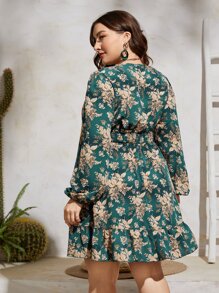SHEIN Clasi Plus Allover Floral Print Bishop Sleeve Ruffle Hem Dress Fall Cloth For Women - Multicolor - View 2