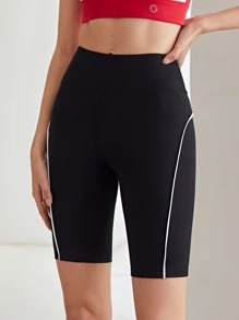 SHEIN Unity CONTRAST BINDING CYCLING SHORTS - Black - View 1