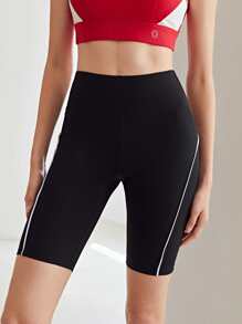SHEIN Unity CONTRAST BINDING CYCLING SHORTS - Black - View 5