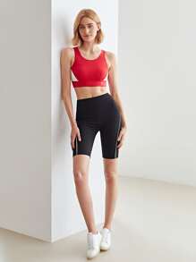 SHEIN Unity CONTRAST BINDING CYCLING SHORTS - Black - View 9