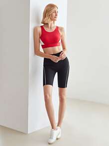 SHEIN Unity CONTRAST BINDING CYCLING SHORTS - Black - View 10