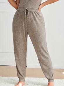 Quần Ngủ Kích Thước Lớn Gân đan màu trơn Giải trí - Màu Khaki - Xem 1