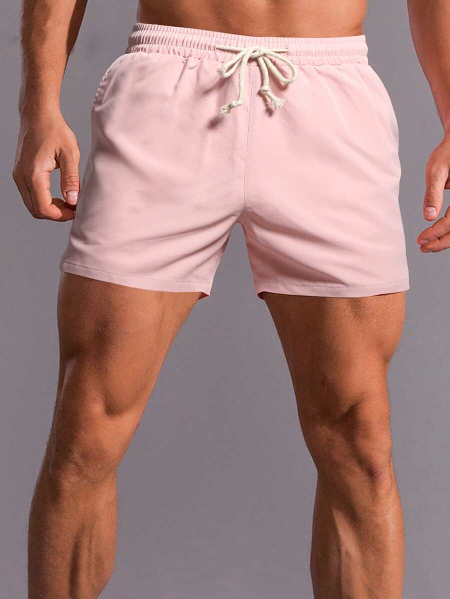 Manfinity Homme 男士純色束口短褲，淺粉色運動休閒短褲 - 淺粉色 - 查看 1