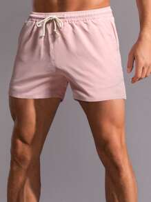 Manfinity Homme 男士純色束口短褲，淺粉色運動休閒短褲 - 淺粉色 - 查看 3
