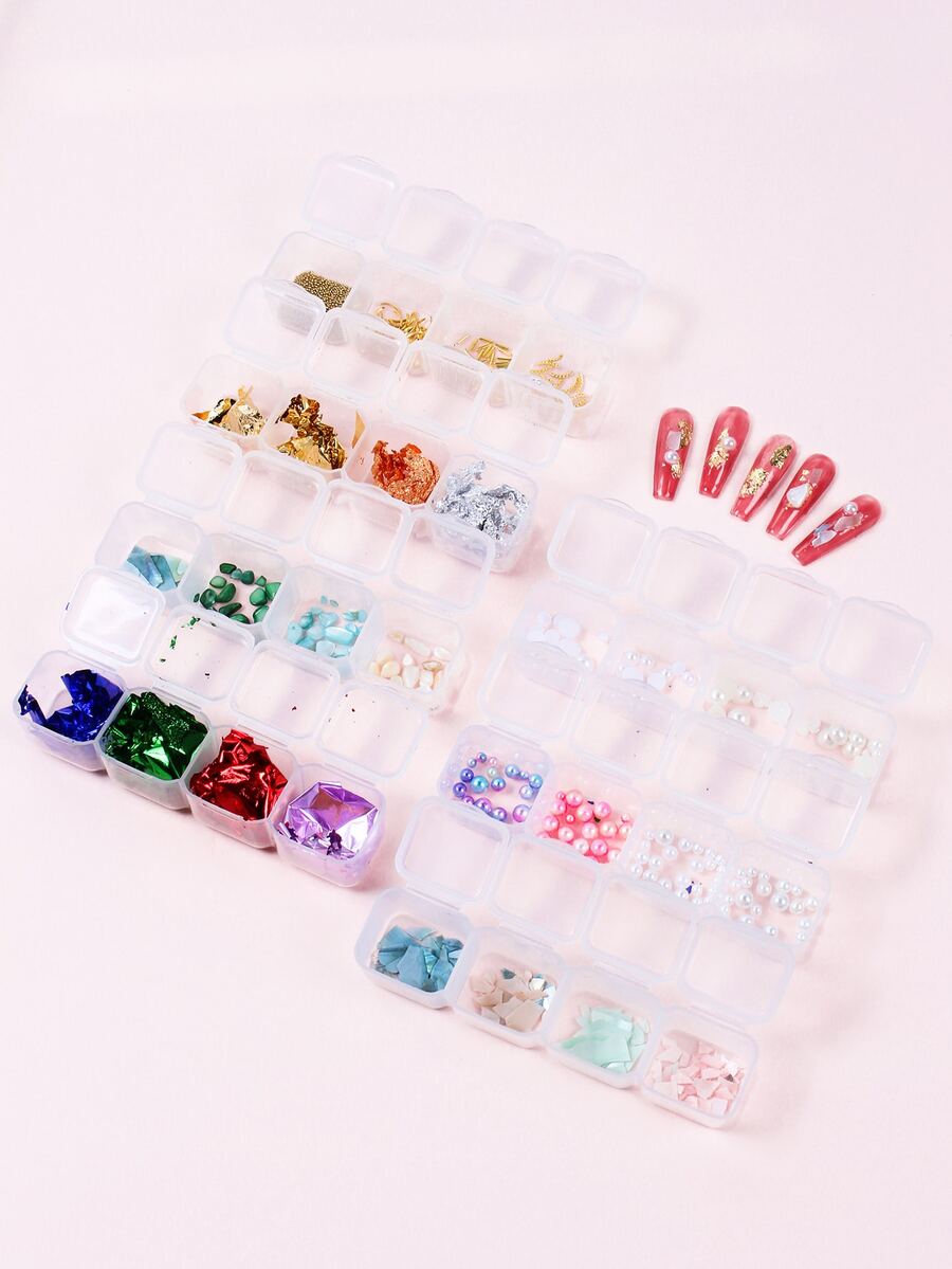 7盒金箔和人造珍珠美甲裝飾 - 彩色 - 查看 1