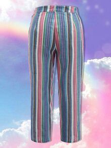 Quần Plus Size Nút Túi Dây kéo Sọc Boho - Nhiều màu - Xem 2