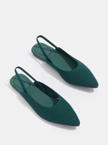 極簡風格針織露跟平底鞋 - 墨綠色 - 查看 5