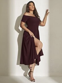 Celure Vestido de hombros descubiertos de muslo con abertura - Burdeos - Ver 1