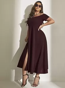 Celure Vestido de hombros descubiertos de muslo con abertura - Burdeos - Ver 3