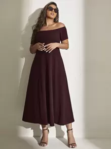 Celure Vestido de hombros descubiertos de muslo con abertura - Burdeos - Ver 4