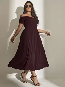 Celure Vestido de hombros descubiertos de muslo con abertura - Burdeos - Ver 5