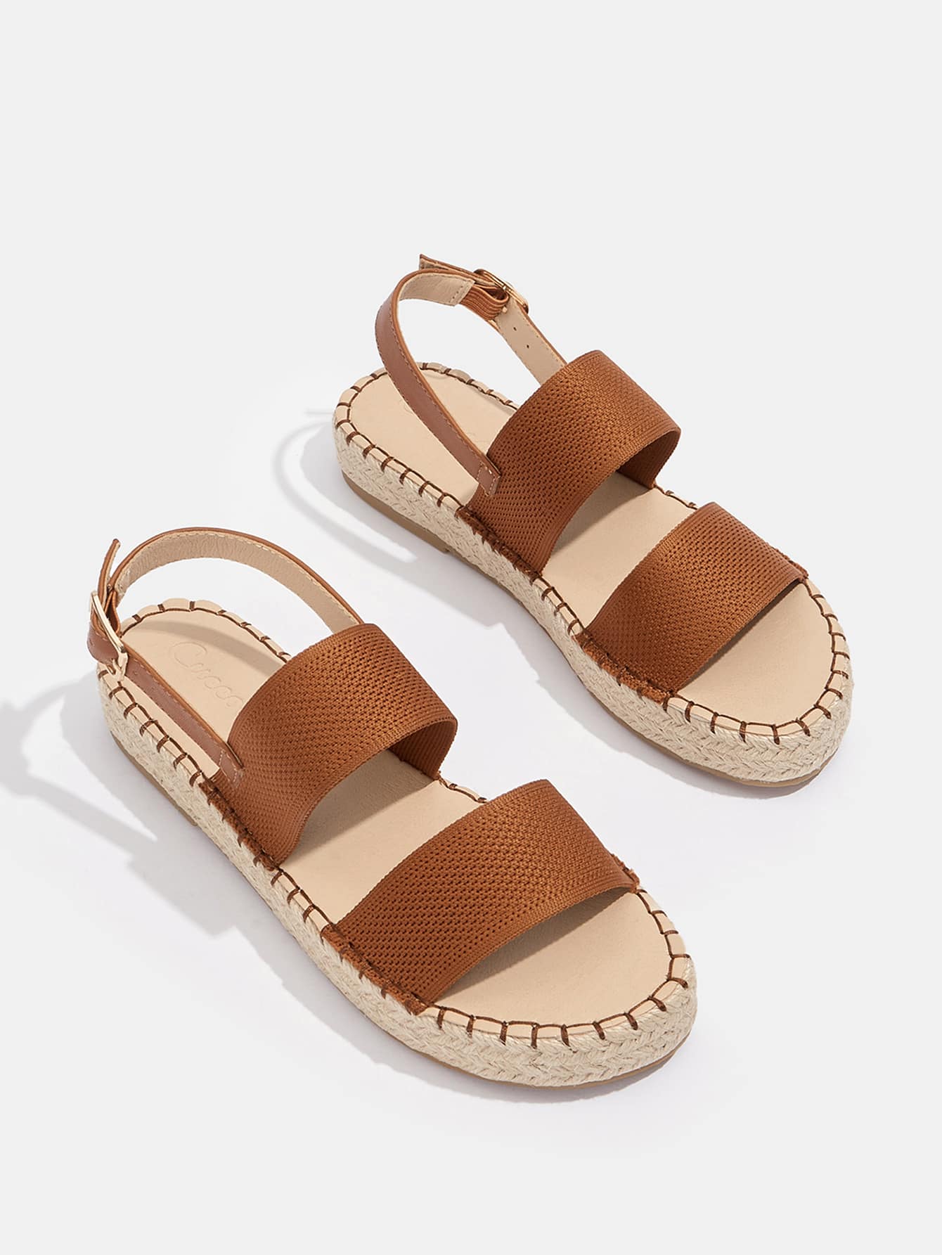 Double Strap Espadrille Slingback Sandals - Brown - View 1
