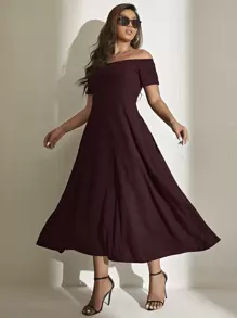 Celure Vestido de hombros descubiertos de muslo con abertura - Burdeos - Ver 6