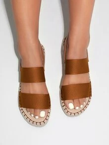 Double Strap Espadrille Slingback Sandals - Brown - View 2