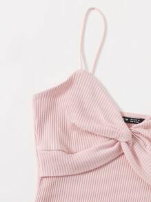 SHEIN EZwear 前扭結羅紋針織吊帶連體衣 - 淺粉色 - 查看 5