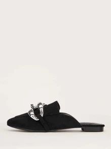 Suedette Metallic Chain Decor Mules - Black - View 3