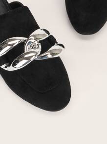 Suedette Metallic Chain Decor Mules - Black - View 4