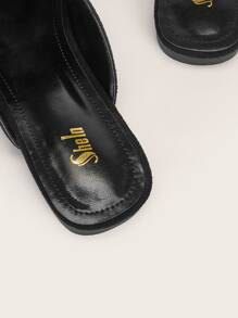 Suedette Metallic Chain Decor Mules - Black - View 5