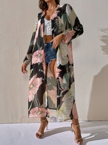 花卉圖案長袖和服罩衫