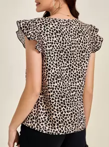 SHEIN Clasi Blusa con estampado de corazón de manga mariposa - Multicolor - Ver 2