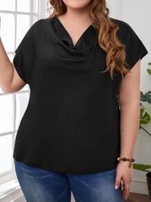 EMERY ROSE Áo sơ mi Plus Size Vắt màu trơn Thanh lịch - màu đen - Xem 1