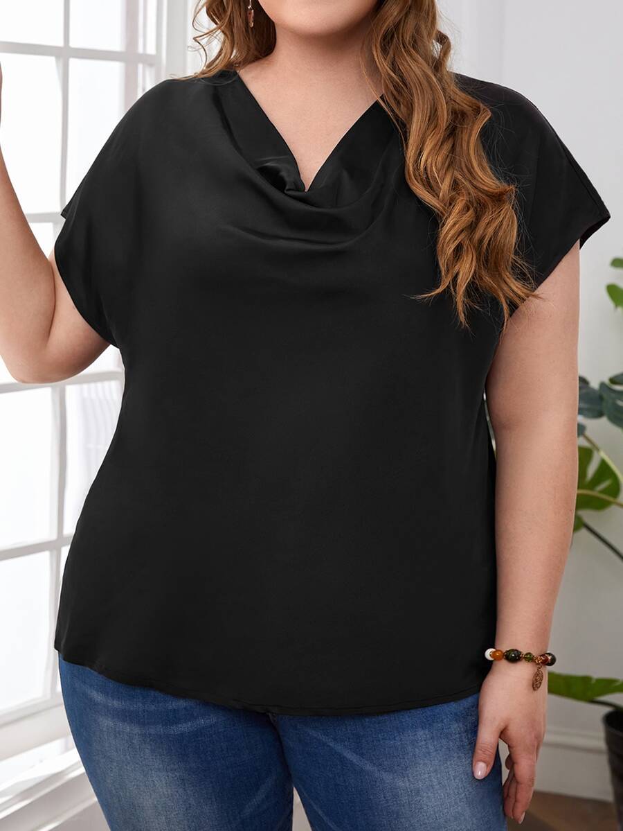 EMERY ROSE Áo sơ mi Plus Size Vắt màu trơn Thanh lịch - màu đen - Xem 1