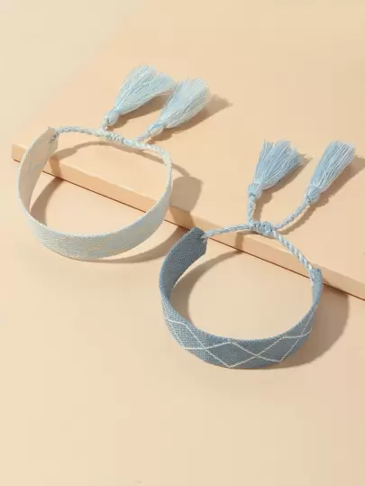 2入組幾何樣式流蘇裝飾手環