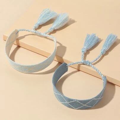 2入組幾何樣式流蘇裝飾手環