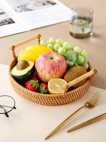 1pc Double Handle Braided Wooden Fruit Basket - Brown - View 1