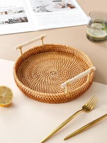 1pc Double Handle Braided Wooden Fruit Basket - Brown - View 2