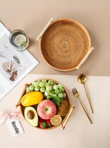 1pc Double Handle Braided Wooden Fruit Basket - Brown - View 5