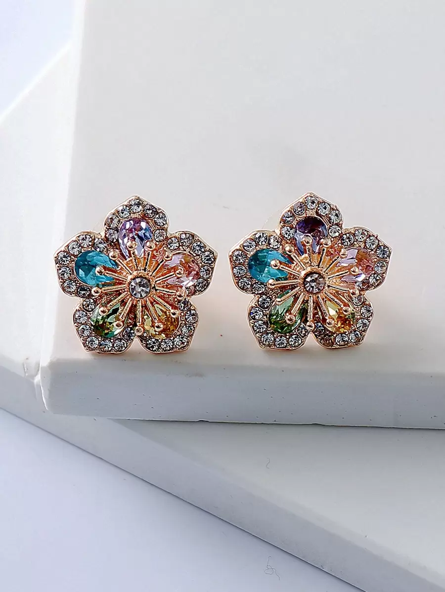 juran Rhinestone Flower Design Stud Earrings Valentines,Mom,Mother,Mother's Day,Gift - Multicolor - View 1