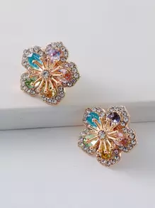 juran Rhinestone Flower Design Stud Earrings Valentines,Mom,Mother,Mother's Day,Gift - Multicolor - View 2