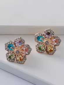 juran Rhinestone Flower Design Stud Earrings Valentines,Mom,Mother,Mother's Day,Gift - Multicolor - View 3