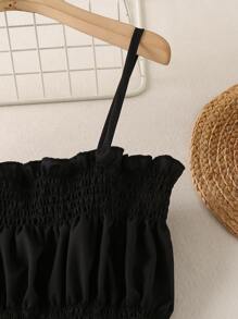 SHEIN Girls Frill Trim Shirred Cami Dress - Black - View 4