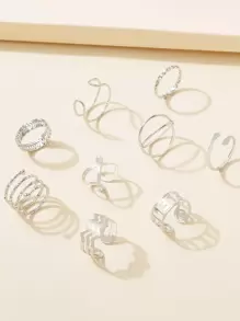 9pcs Number Decor Ring - Silver - View 1