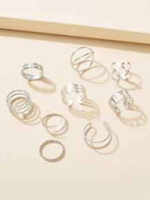 9pcs Number Decor Ring - Silver - View 2