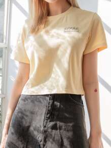 DAZY Áo thun nữ Hoạt hình Lá thư Giải trí - Màu vàng - Xem 4