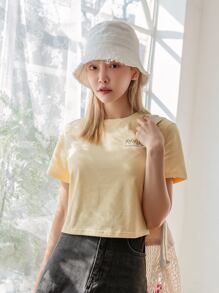 DAZY Áo thun nữ Hoạt hình Lá thư Giải trí - Màu vàng - Xem 7