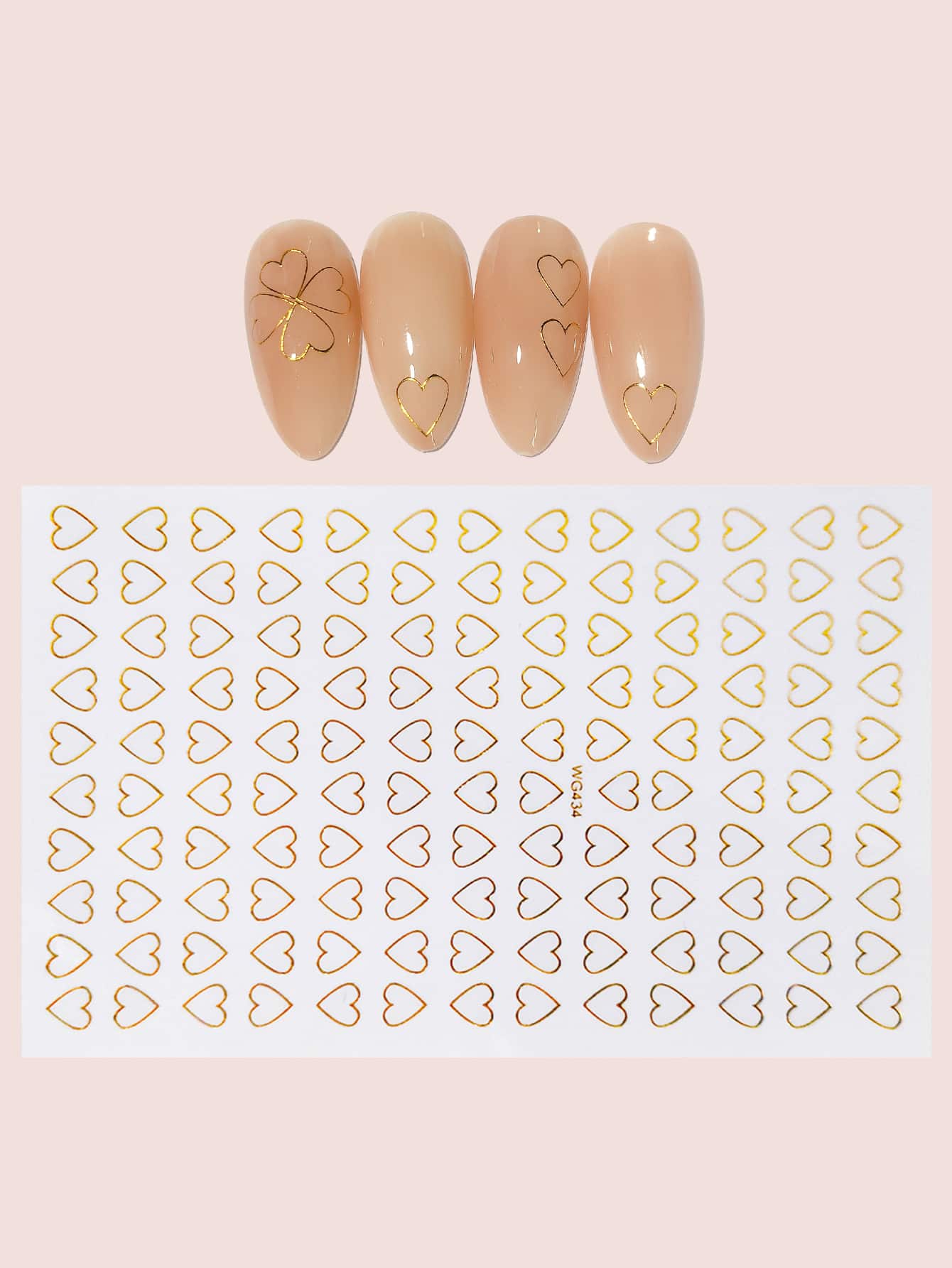 1sheet Heart Print Nail Art Sticker - Gold - View 1