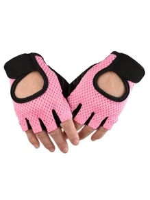 1pair Half-finger Breathable Fitness Gloves - Pink - View 3