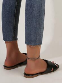 Criss Cross Strap Slide Sandals - Black - View 2