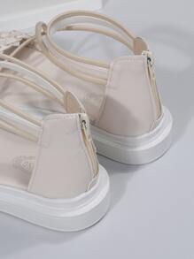 Braided Detail Zipper Back Ankle Strap Sandals - Beige - View 3