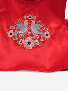 SHEIN Girls Floral Embroidery Cold Shoulder Top & Mesh Skirt - Multicolor - View 4