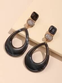 1對時尚復古幾何形大吊墜耳環,歐美風格女士耳環 - 黑色 - 查看 1