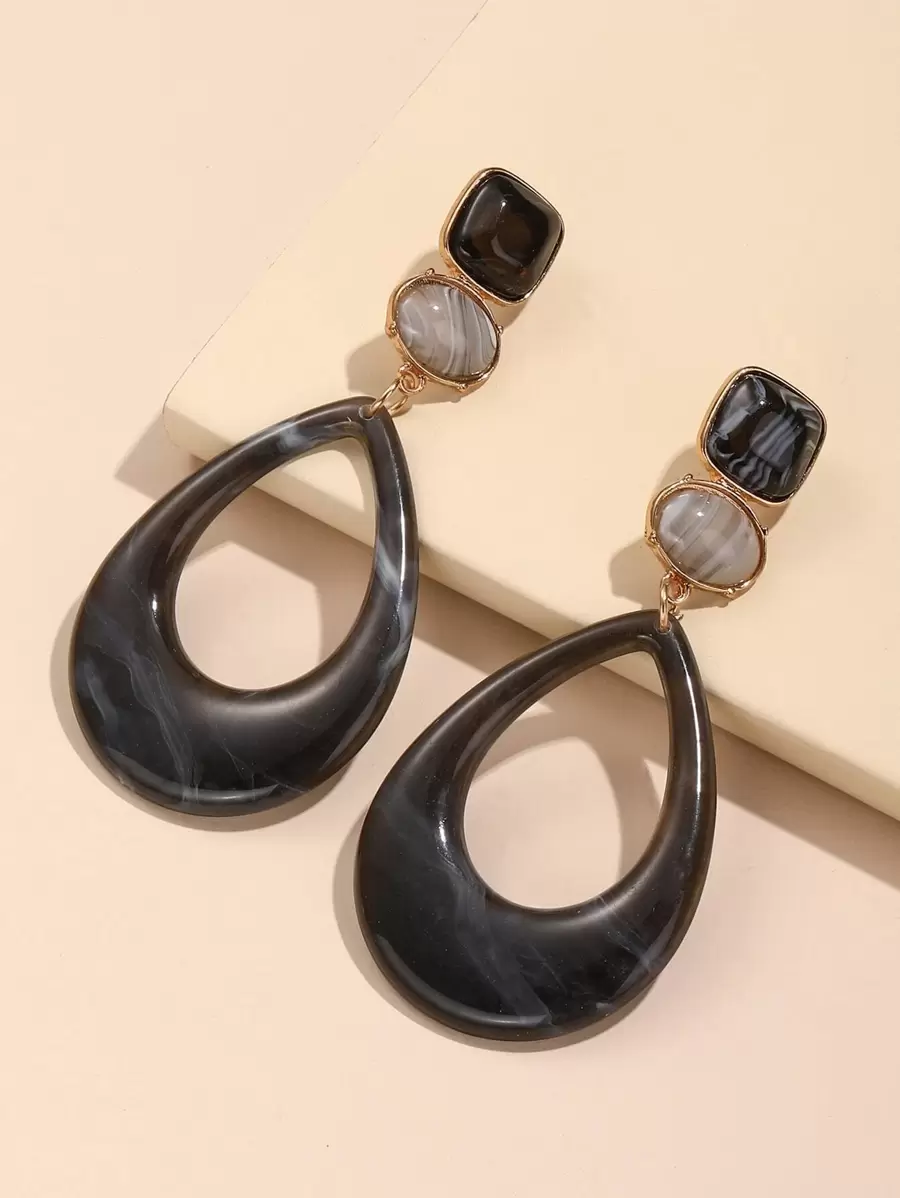 1對時尚復古幾何形大吊墜耳環,歐美風格女士耳環 - 黑色 - 查看 1